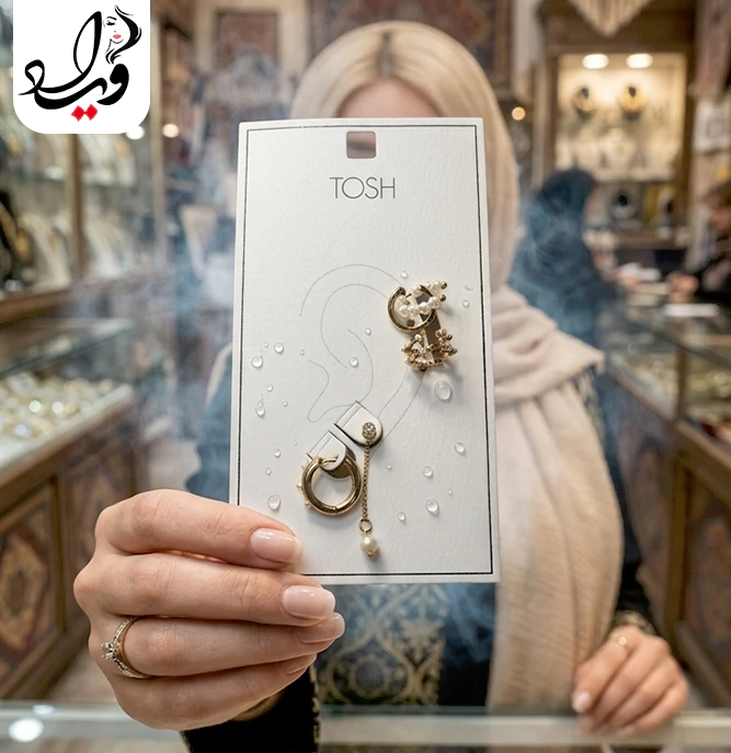 ست ۵ عددی گوشواره و ایرکاف تاش مدل مرواریدی آریانا