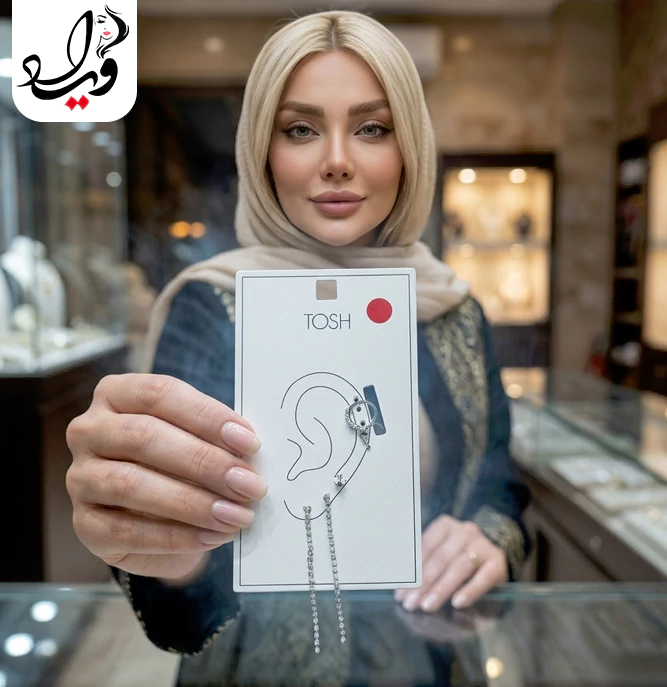 ست ۳ عددی گوشواره و ایرکاف تاش مدل النا